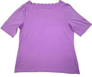 Talbots Petite M Purple 100% Pima Cotton Scallop Neck Short Sleeve Top Tee